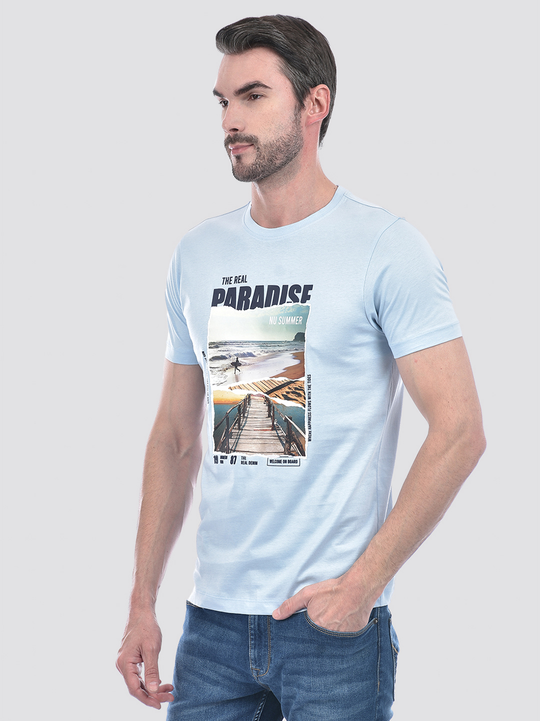 Numero Uno Men Graphic Print Light Blue T-Shirt